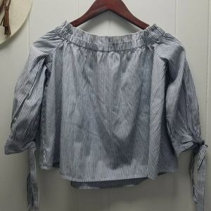 American Eagle Outfitters Off The Shoulder Blouse Blue & White Stripped ~ XSmall